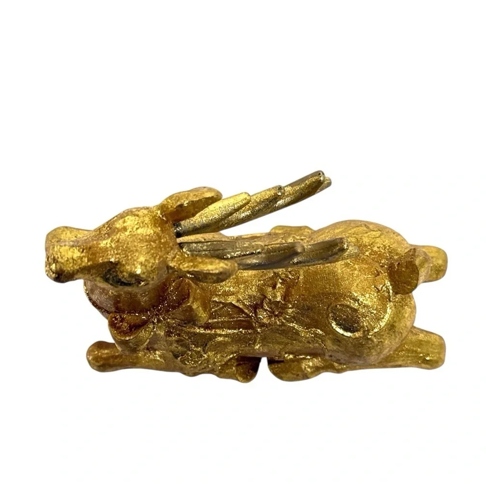 Gold Sitting Reindeer Decorative Holiday/Christmas Figurine GUC